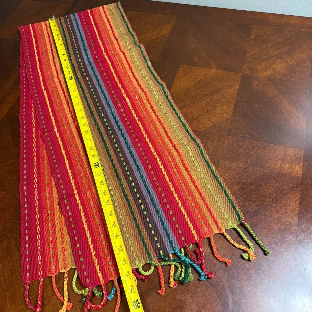 Pier 1 Imports 14pc Table Set 13 Placemats + Runner Red Striped Boho Fringe